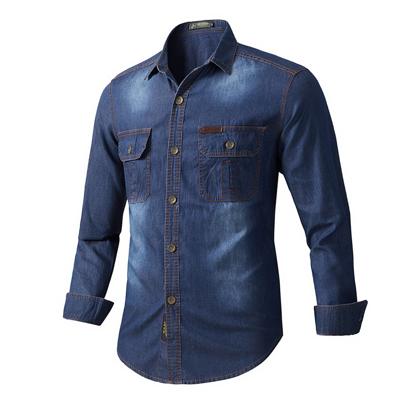 Spring Denim Workwear Long Sleeve Cross-Border European And American Washed Autumn Men's SHIRT Shirt_voghion.com