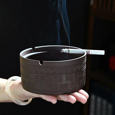 Purple clay ashtray with cover, vintage style, high-end creative design for hotels and home use, suitable for living room coffee tables, new design to prevent ash from flying and smoke odor