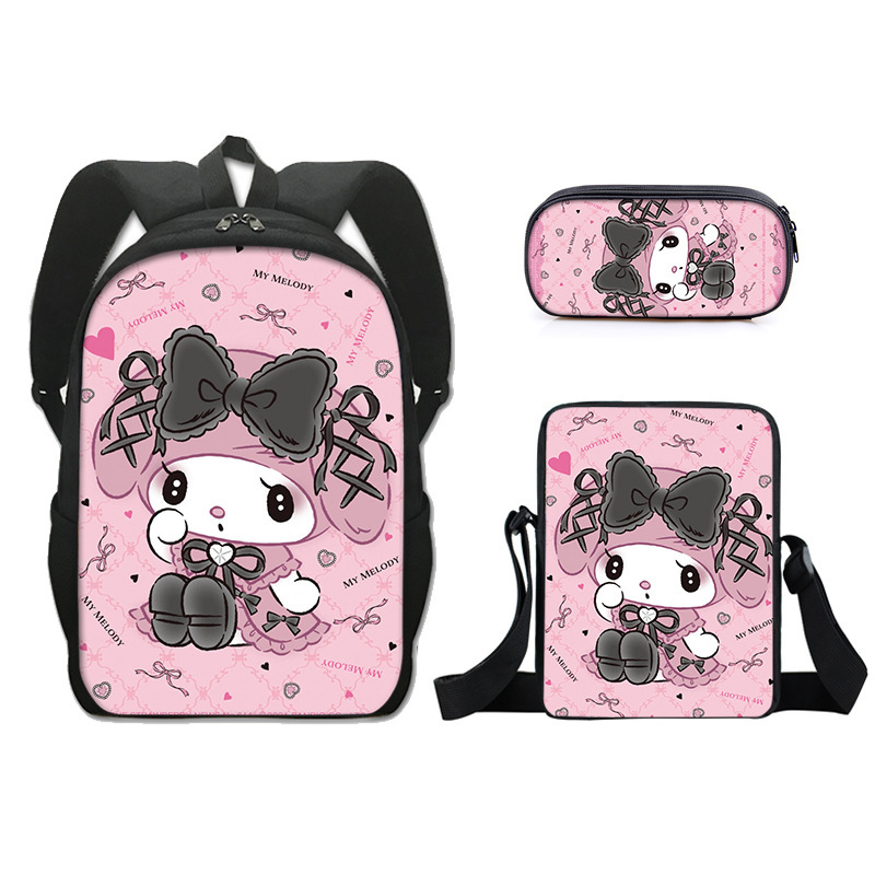 Promoción del nuevo Sanrio Kulomi kuromi mochila para estudiantes bolso de tres piezas bolso pequeño bolso de hombro libro