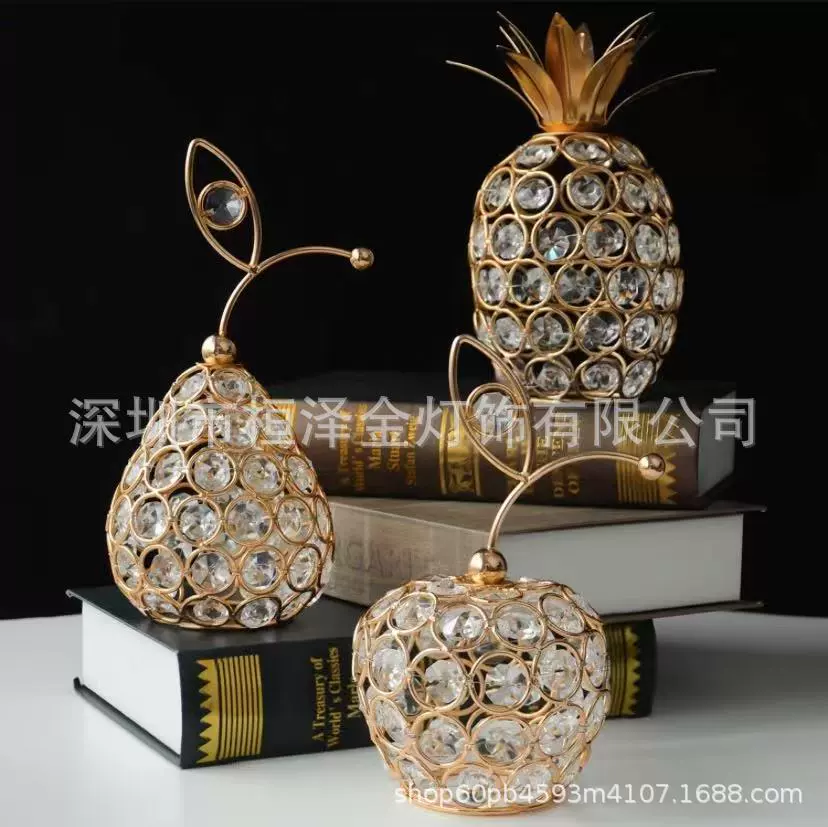 [2022款欧式创意水晶工艺品苹果雪梨菠萝造型家居装饰摆件厂家直销]