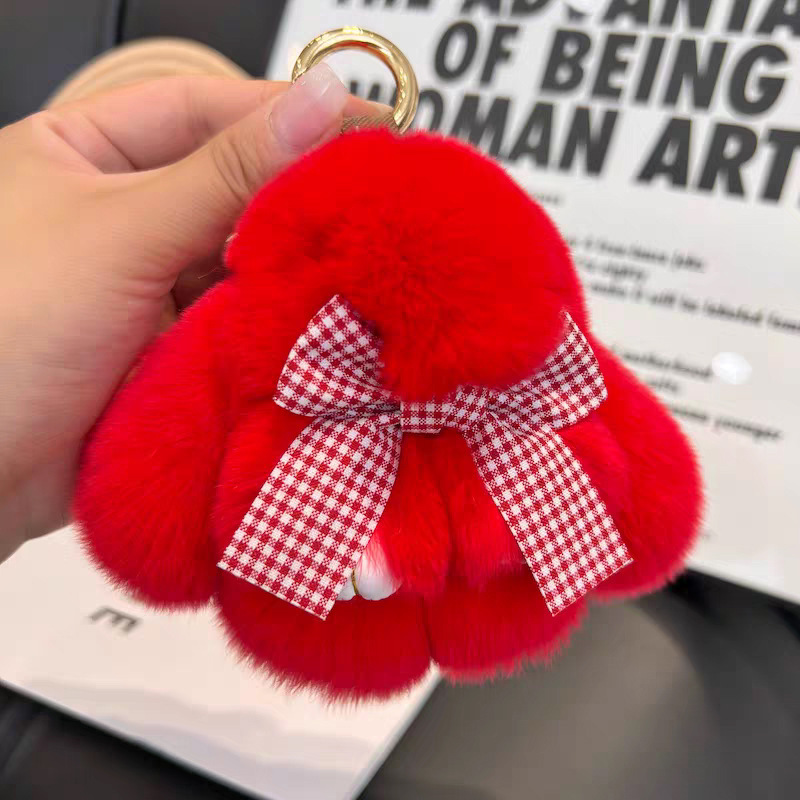 Cute imitación de conejo peludo arco pequeño conejo llavero de automóvil colgante in peluche muñeca mochila colgante