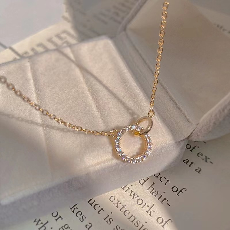 Pendant Necklace Classification 925 Sterling Silver Cable Chain Double Ring Pendant Necklace