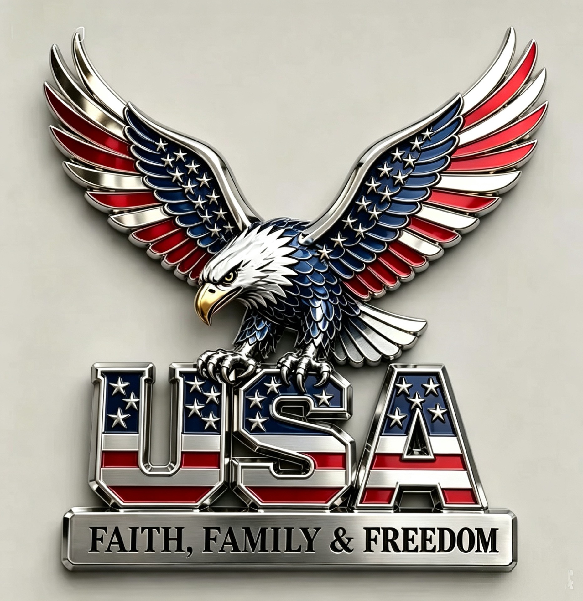 In Stock Usa Faith Family Emblem Metal American Eagle Car Sticker 3D White-Headed Eagle Car Decal