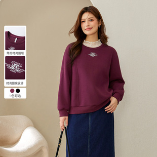 Slim Show plus size Women's Clothing American Trend Fashion Lazy Sense All-match Pullover Sweat Chubby mm2025 Spring New Style