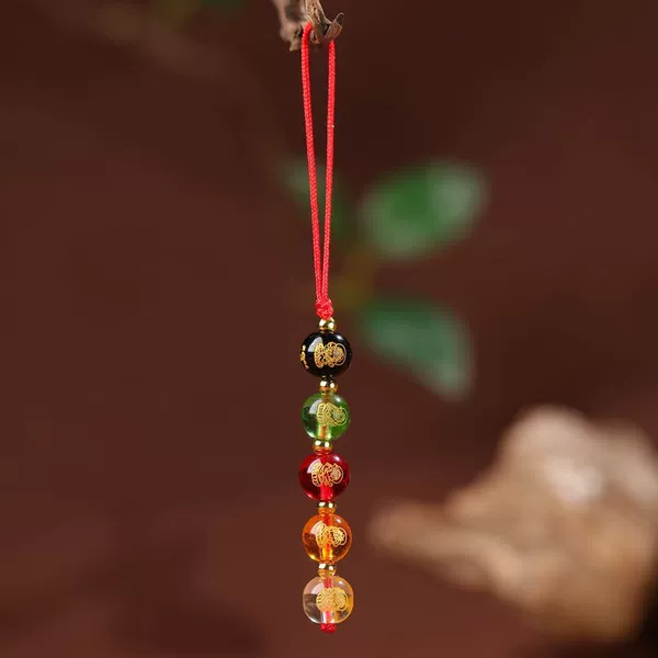 Five-way God of Wealth Ball Beads 8MM Bead Diameter-Inline Braided Rope Style (Red Rope)