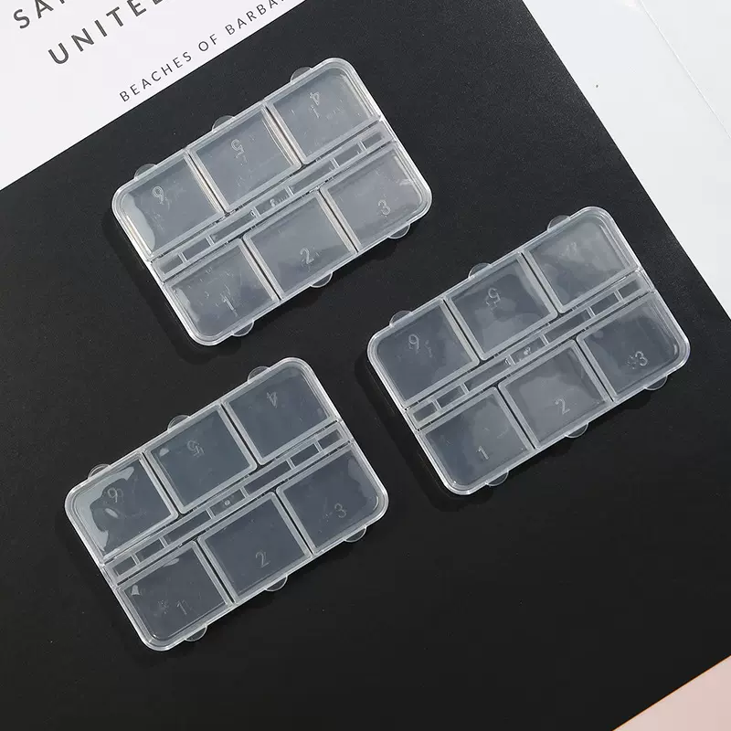 美甲6格长条饰品盒美甲干花亮片分装盒子6格双排独开长条透明盒化