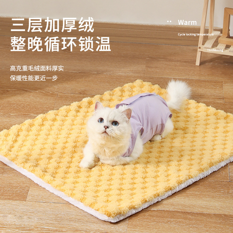 Manta para mascotas, estera térmica para gatos a cuadros, estera de terciopelo engrosada, perrera para dormir, estera para perros, suministros para mascotas