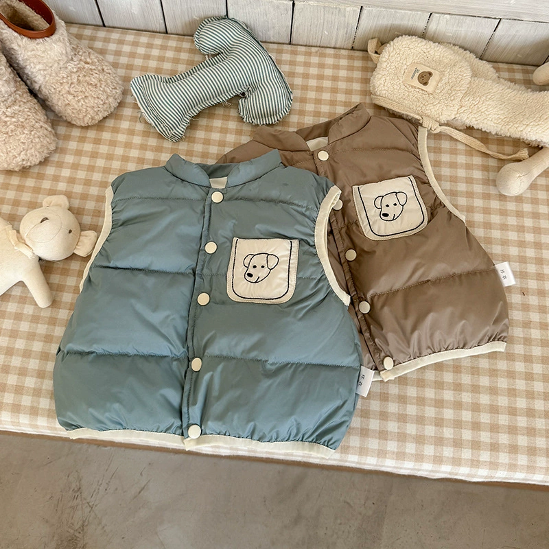 Детский пуховик-жилет для мальчиков на осень и зиму, 0-3 года, с наполнителем из белого утиного пуха 90%, класс А, укороченный, легкий и теплый