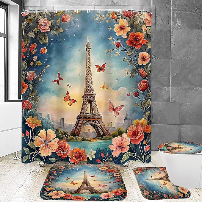 Juego de Cortina de Baño Estampada de Poliéster Resistente a la Humedad, Impreso para Baño image 12