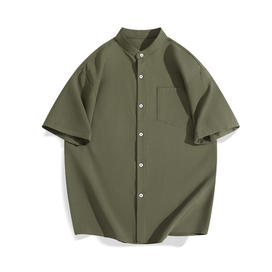 Boys Imitation Linen Collar Short-sleeved Shirt Summer Thin Shirt Jacket Loose Casual All-match Collar Shirt