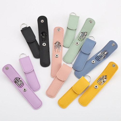 Stainless steel ear pick 6-piece set Portable leather ear pick set Spray painted ear pick ear picking tool set