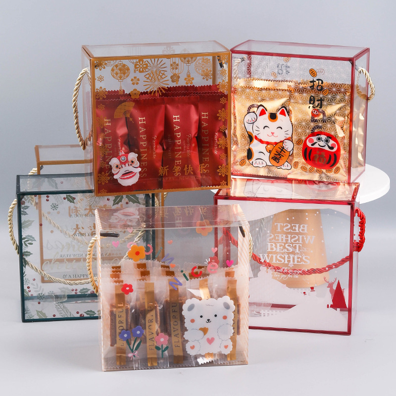 新款透明PET手提盒 新春喜庆糖果包装盒点心盒手提伴手礼零食盒子