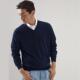 Pure Wool Men's Solid Color V-neck Pullover Pure Wool Sweater European and American Slim-fit Sweater Men's Top