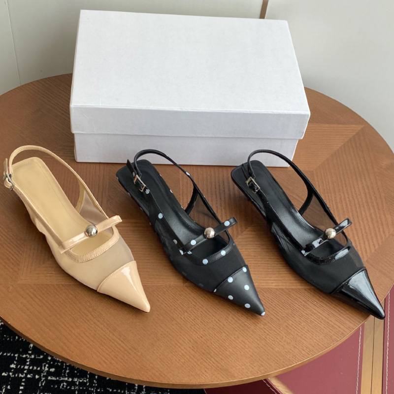 Guangzhou Women's Shoes/25 Years of New Spring/Summer Styles Pointed-Toe French-Style Mesh Polka Dot High Heels Kitten Heel Slingback Shoes for Women