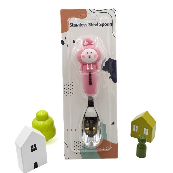 Tarjeta 316L cuchara de acero inoxidable para niños cuchara de lingote de dibujos animados entrenamiento para bebés cuchara de mango corto cuchara de alimentación