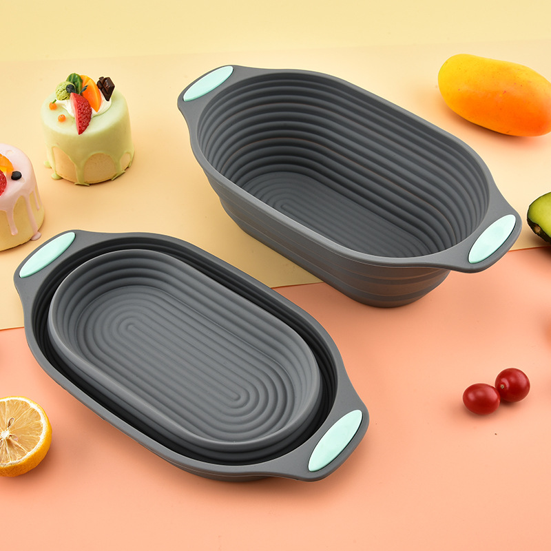 Silicone Folding Fermentation Dish Oval Cake Mold Baking Dish Large Bread Basket Silicone Cake Mo