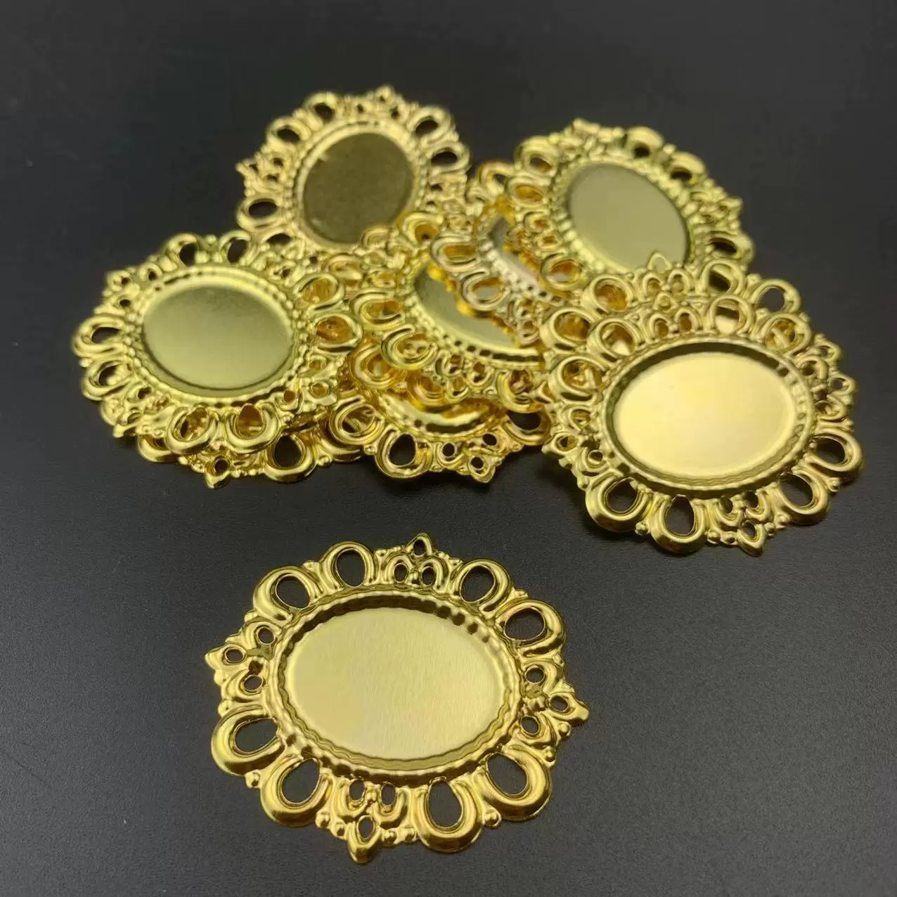 DIY ювелирные аксессуары 38*43 мм зеркальное основание металлическая пластина основание линзы Опора драгоценный камень сверлильный стол кружево Овальный Цветок
