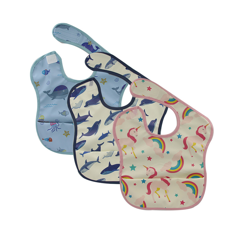PU bib gull shell cross-border baby food bag baby saliva bib waterproof dirty children's saliva bag wholesale