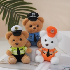 ネット赤かわいい萌え交通警官熊ストラップぬいぐるみ人形消防警察バッグ掛けキーホルダー人形
