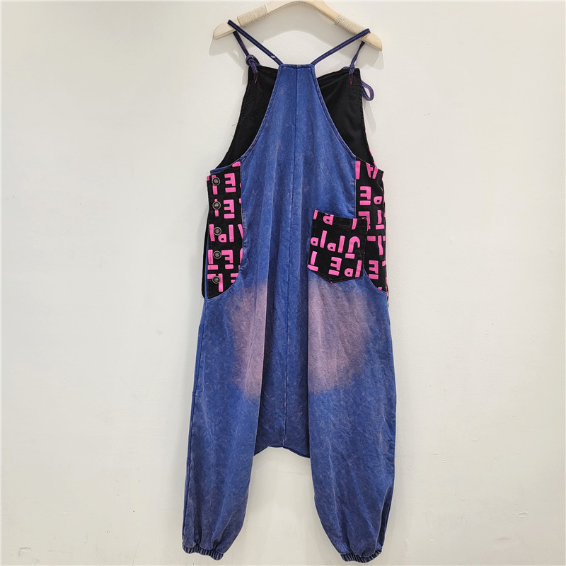 Moda personalizada, moda, overoles de colores frescos y brillantes, ropa de verano de las mujeres, nueva impresión a juego de colores, pantalones holgados de pierna ancha sueltos y delgados