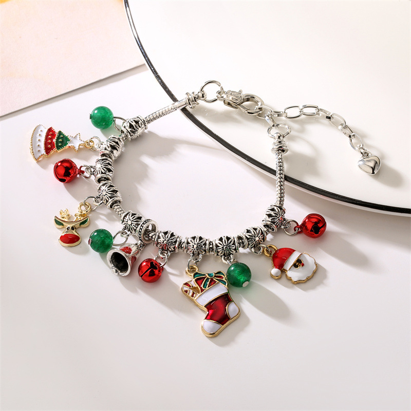 Europea y americana DIY con cuentas serpiente hueso cadena cuentas de vidrio muñeco de nieve campana pulsera Navidad copo de nieve regalo Navidad pulsera