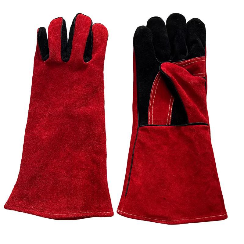 君泰牛皮电焊手套隔热耐高温长款防烫双层牛二层有里焊接烧烤手套