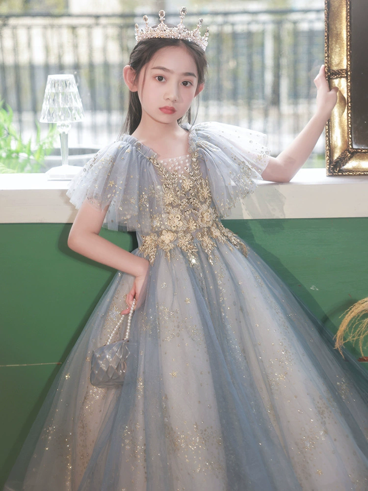Детское платье высокого класса платье принцессы для девочек-цветочниц свадьба день рождения маленькая девочка костюм для фортепиано
