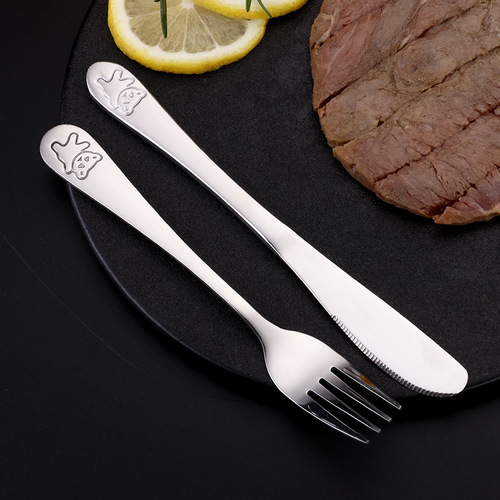 Children's 304 stainless steel western cutlery steak knife table knife baby fork household knife and fork spoon western style knife and fork set