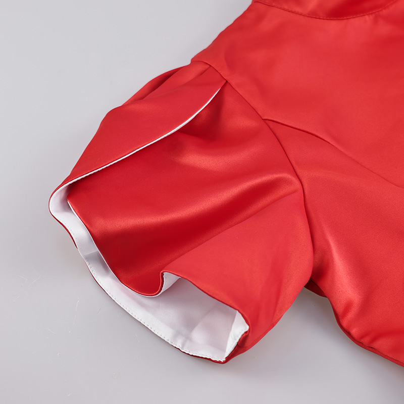 European And American Cross-border 2024 New Model Half-high Collar Short-sleeved Red Dress, Slim-fit High-waisted Dress_ecoleips.com
