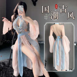 性感情趣内衣睡衣火辣诱惑纯欲透视古装复古汉服旗袍免脱套装2863