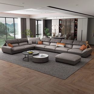 2025 Simple Modern Small Yellow Cowhide Sofa Living Room Large Apartment Fully Decorated U-Shaped Combination Leather Art Sofa