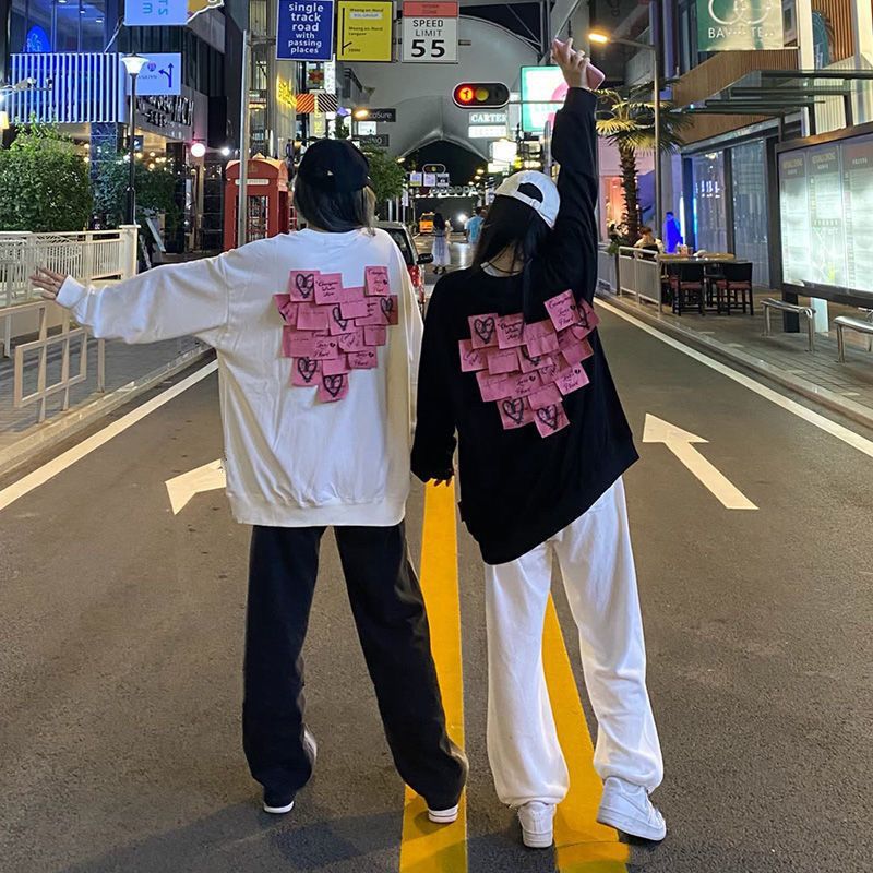 Spring/Autumn 2022 Heart-Shaped Sticky Note Set Hoodie for Men and Women, Korean Style, Loose Fit, Versatile Student Top/Outerwear