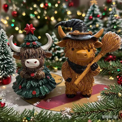 クロスボーダークリスマスハイランドヤク装飾樹脂工芸品装飾品家庭菜園デスクトップ装飾ギフト