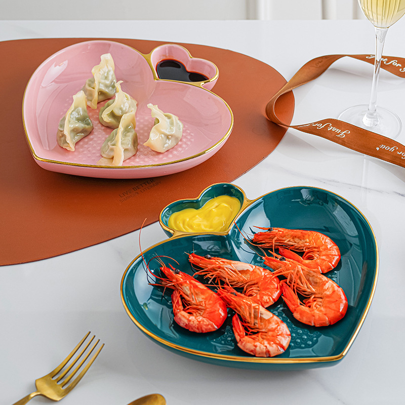 Nordic amor creativo placa de cerámica dumpling con plato de vinagre hogar plato de inmersión postre sushi papas fritas Placa de rejilla