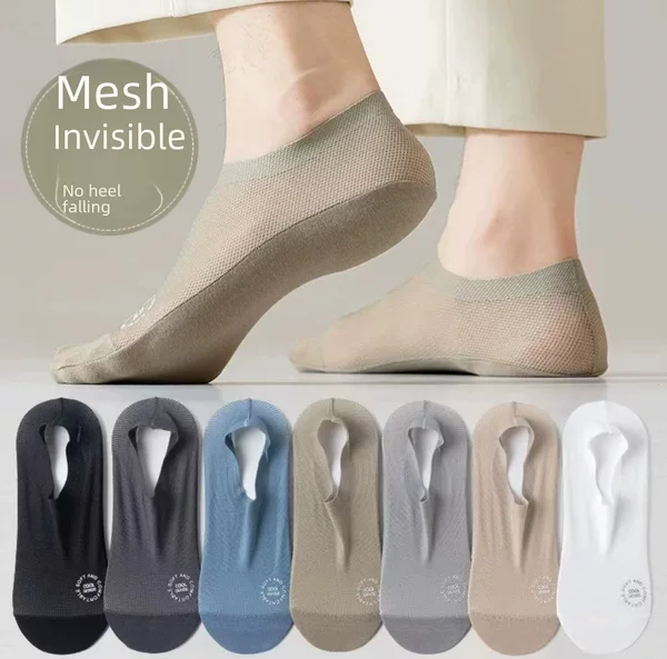 Men's Summer Ice Silk Invisible Socks, Thin Non-Slip, Non-Falling, Mesh Breathable, Sweat-Absorbent, Odor-Resistant Socks Wholesale