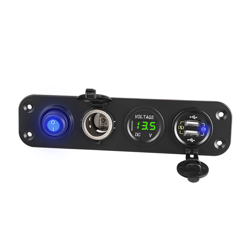 QC3.0 Cigarette Lighter Socket Splitter Waterproof 12V Dual USB Charger Power Adapter Outlet Panel Ports Voltmeter fast charging_voghion.com