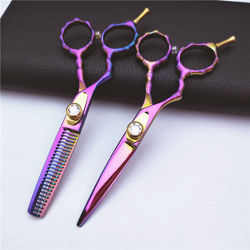 5.5寸左手理发剪刀 竹节手柄美发剪 炫彩左撇子剪刀 外贸剪刀 ZS