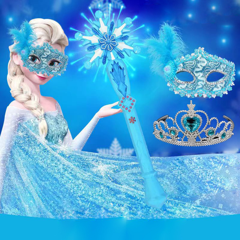 Music Snowflake Magic Wand Fairy Stick Ice Princess Crown Children Luminous Music Toy suit Blue