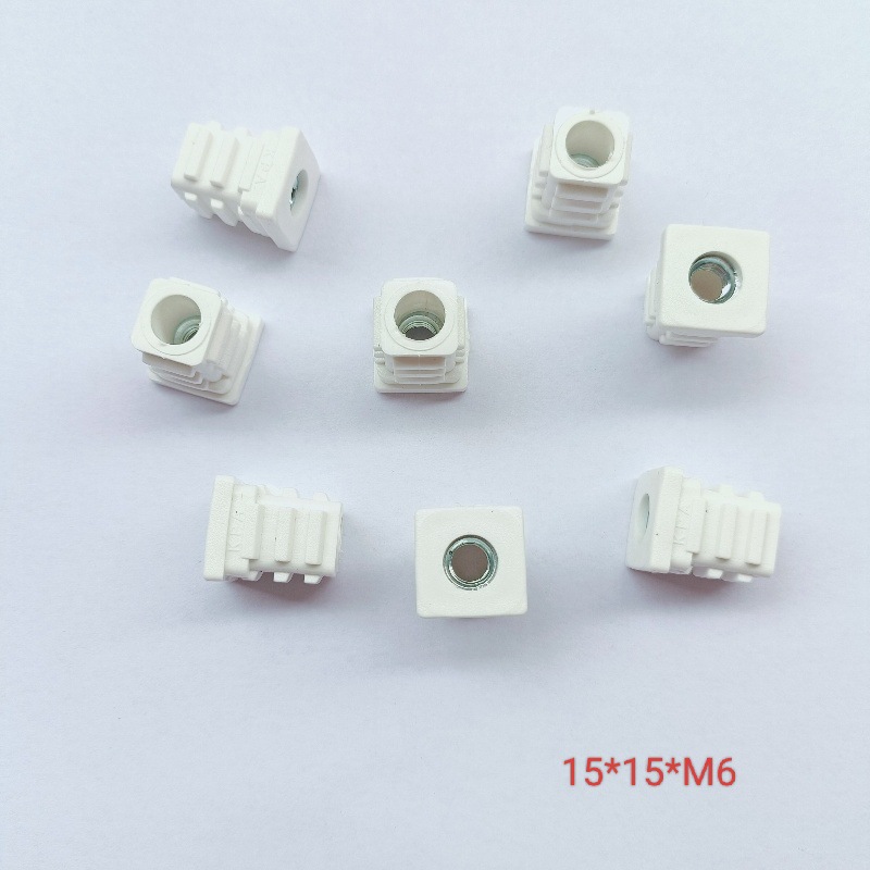 热卖现货15*15*M6螺母管塞带牙轮套塞可调整高低脚塞家具塑料堵头