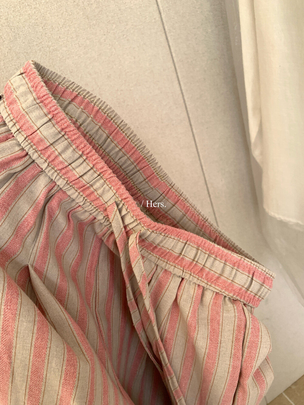 Quần culottes nữ ống rộng cạp cao sọc kẻ dáng dài suông rộng phong cách thư giãn — màu hồng chi tiết 17