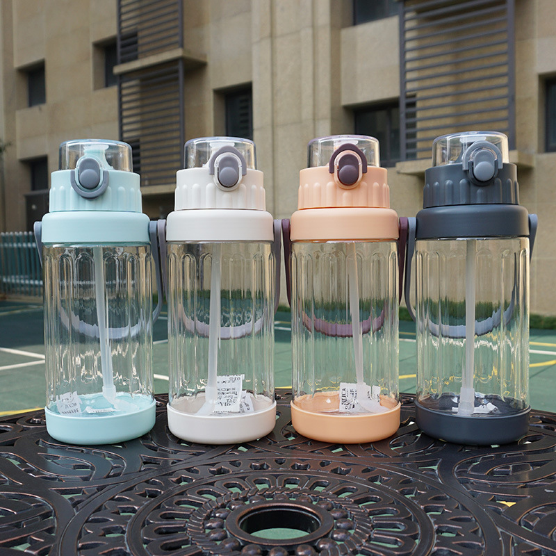Simple gran capacidad de plástico transparente paja taza de agua estudiantes masculinos y femeninos portátil deportes taza de espacio portátil hervidor de agua 2L