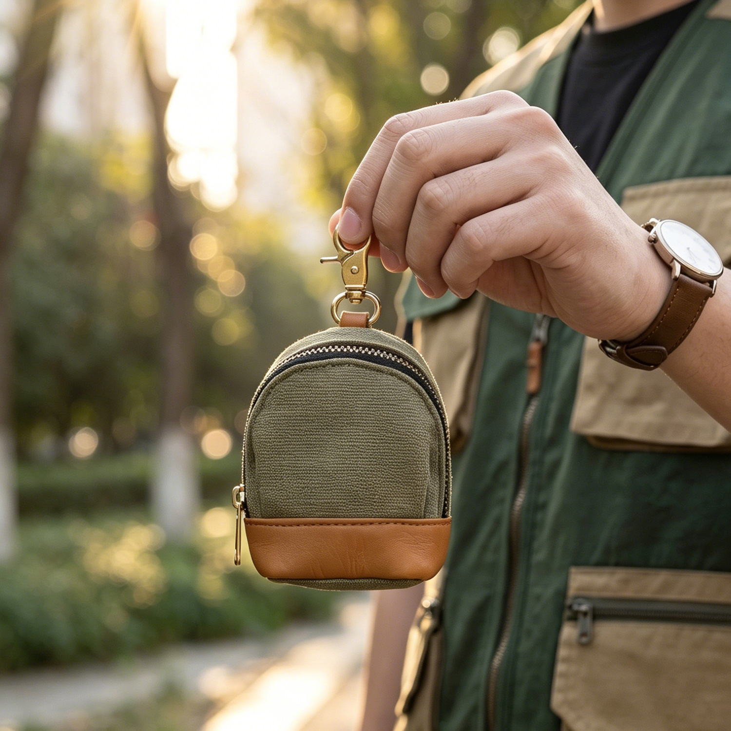 Cross-Border Outdoor Canvas Key Bag, Earphone Coin Purse with Hook, Can Be Hung on the Waist, Retro Mini Pouch