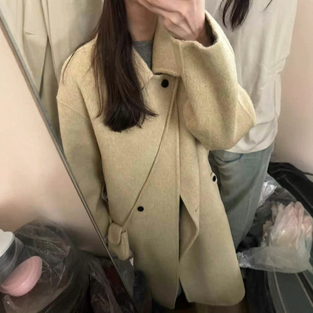(2개) 한국식 앰비언트 양면 양모 코트 여성 하이 엔드 게으른 느슨한 장발 고급 호주 양모 코트