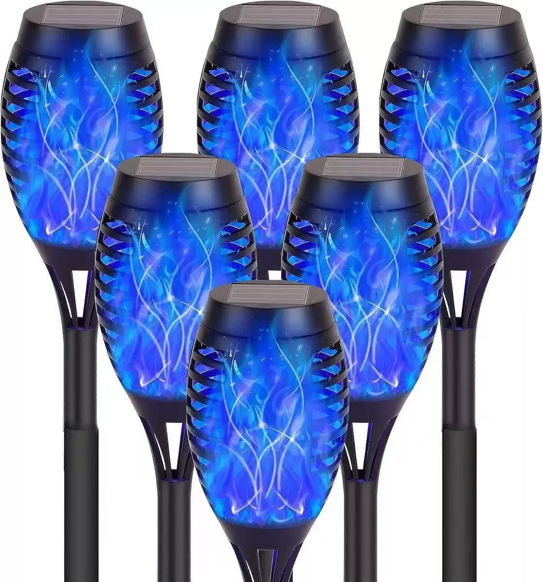Lámpara solar transfronteriza 12 LED lámpara de llama solar lámpara de calle solar al aire libre patio impermeable redonda lámpara de decoración lámpara de iluminación