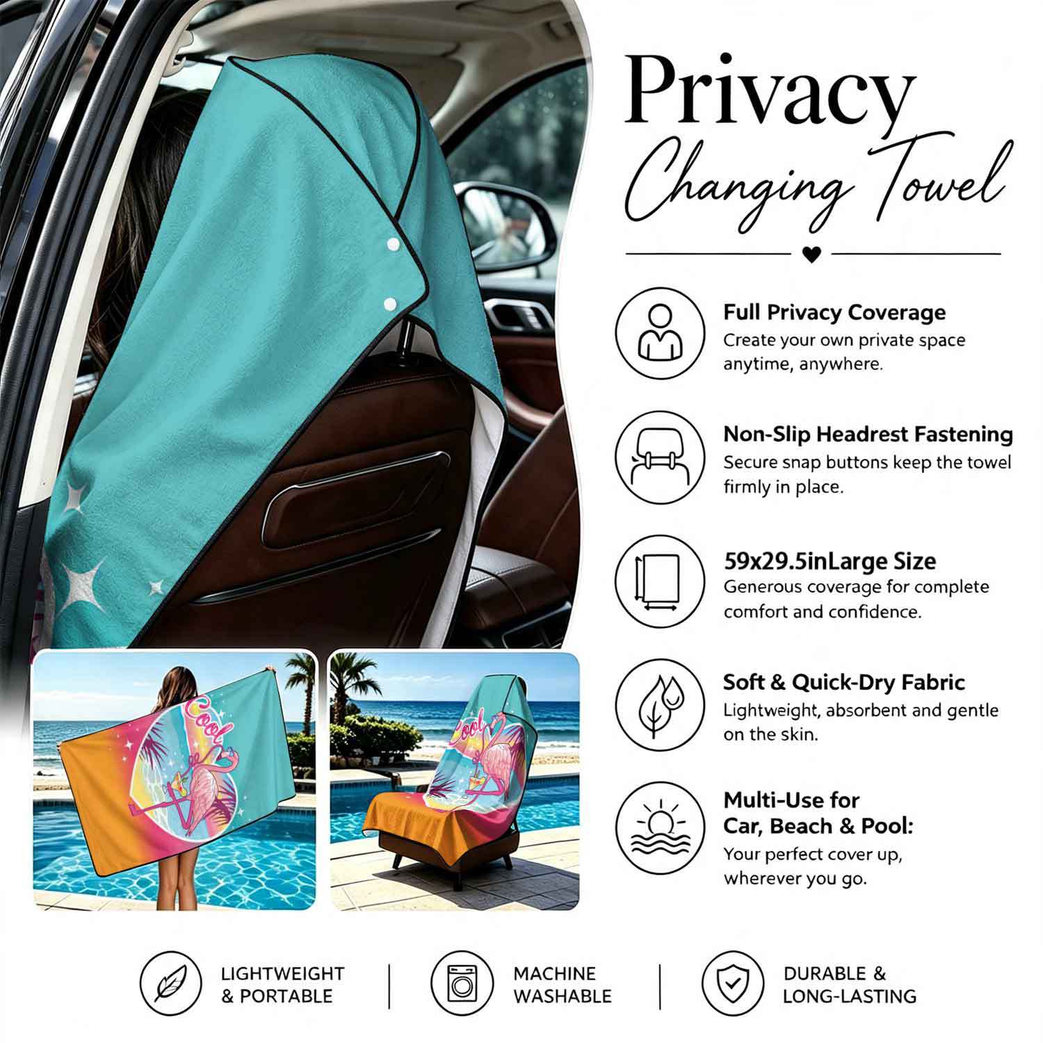 Printed bath towel and car seat cover 2-in-1, ultra-fine fiber outdoor beach and car dual-use universal seat cushion