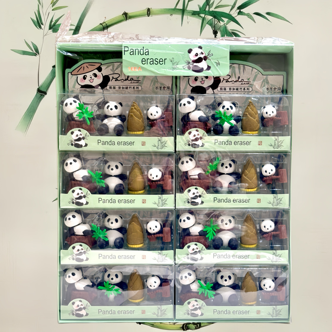 Borrador de panda de dibujos animados, goma de costura de marea nacional, cuatro cajas, pintura y limpieza, material de oficina de aprendizaje para estudiantes limpios