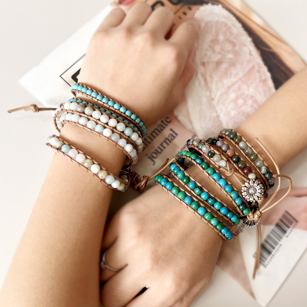 Casual Retro Geometric Alloy Natural Stone Wax Rope Unisex Bracelets display picture 2