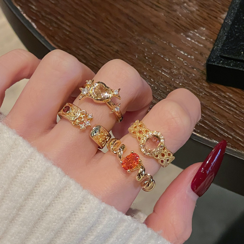 新款中古金色復古時尚個性小眾設計開口戒指百搭飾品高級感指環女