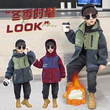 男童加绒加厚外套秋冬季棉服2025新款痞帅小童装摇粒绒儿童棉衣服