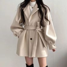 感小个子毛呢外套女装2025新款潮韩版宽松秋冬中长款妮子大衣工厂